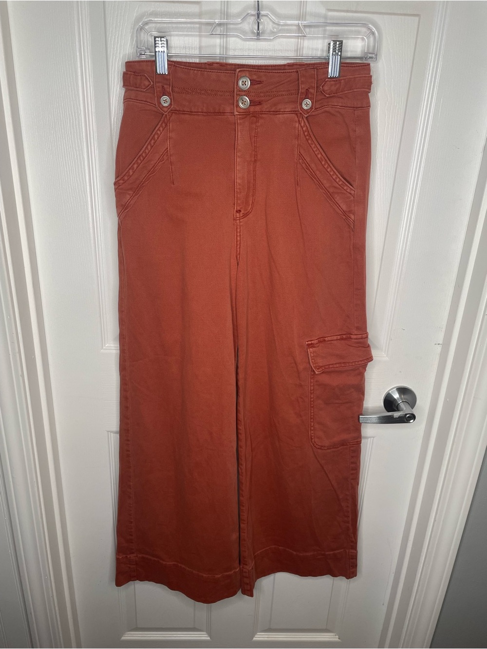Pilcro High Rise Wide Leg Cargo Pant Boho Festival Academia Relaxed in Rust 26 - Picture 3 of 13